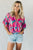 Women Brushwork Print Buttoned V Neck Blouse