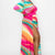 RAINBOW COLOR LONGSLEEVE LONG DRESS FRONT 2 SIDE OPEN - Plus Size