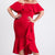 WOMEN SOLID OFF SHOULDER DRESS- RED - Plus Size