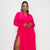 WOMEN V-NECK FULL SLEEVE OPEN LEG DRESS-PINK - Plus Size